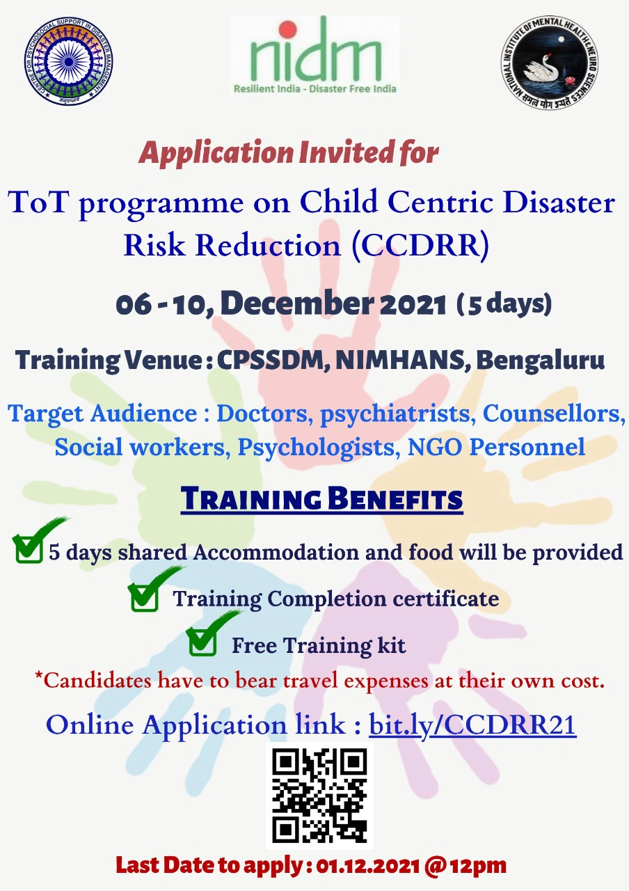 Application Invited for ToT Programme on Child Centric Disaster Risk Reduction